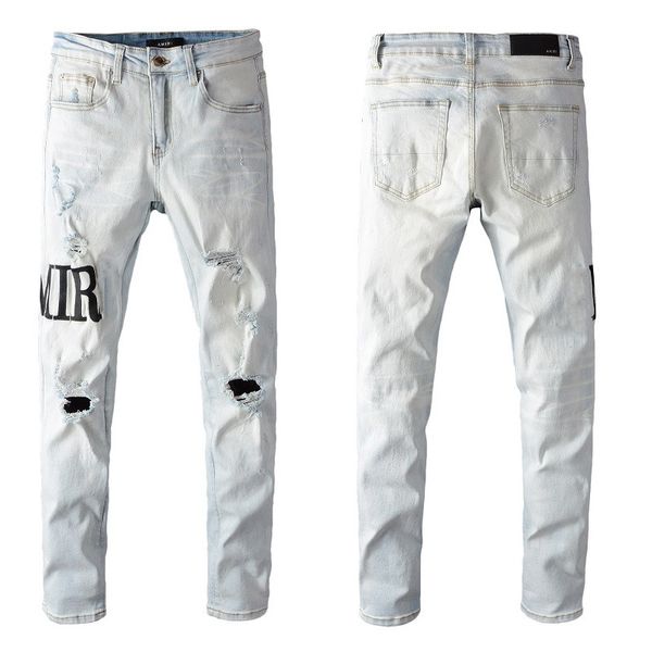 pop luxury brand designer mens jeans casual letter printed white color jean ripped holes skinny motorcycle denim pants, Blue
pop luxury brand designer mens jeans casual letter printed white color jean ripped holes skinny motorcycle denim pants, Blue