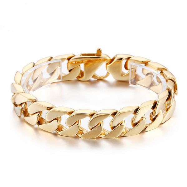 link, chain 15mm wide gold-color curb cuban link 316l titanium stainless steel bracelet bangle cool mens boys jewelry drop, Black
link, chain 15mm wide gold-color curb cuban link 316l titanium stainless steel bracelet bangle cool mens boys jewelry drop, Black