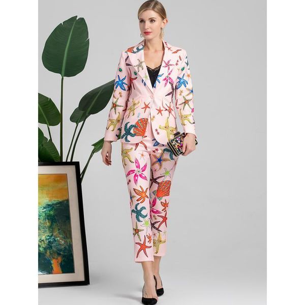 women's two piece pants autumn winter clothes for women 2021 print pink blazer suits sets crystal coat + cropped office outfits, White
women's two piece pants autumn winter clothes for women 2021 print pink blazer suits sets crystal coat + cropped office outfits, White