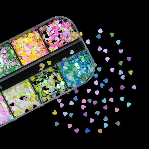 nail glitter 12 grids/box shimmer love heart shape sequins mixed color sparkle flakes 3d nails art decorations diy accessories, Silver;gold
nail glitter 12 grids/box shimmer love heart shape sequins mixed color sparkle flakes 3d nails art decorations diy accessories, Silver;gold