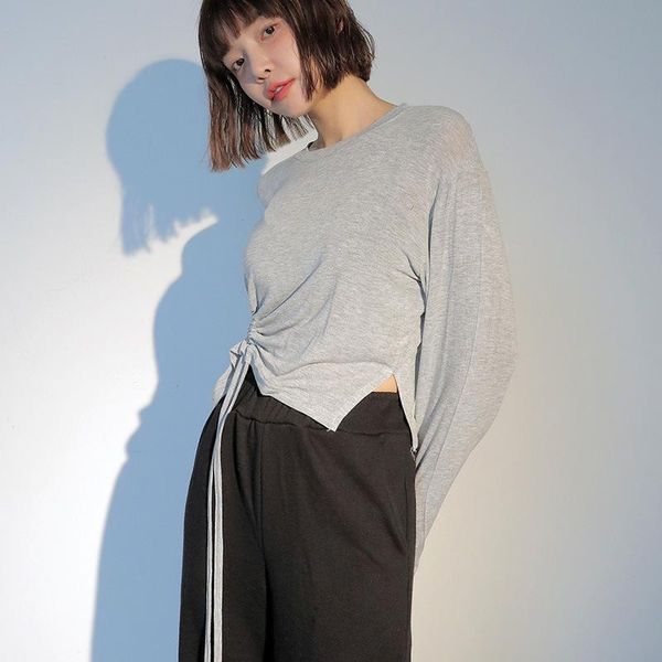 women's t-shirt superaen solid color asymmetric drawstring cotton slim bottoming tshirt long sleeve round neck, White
women's t-shirt superaen solid color asymmetric drawstring cotton slim bottoming tshirt long sleeve round neck, White