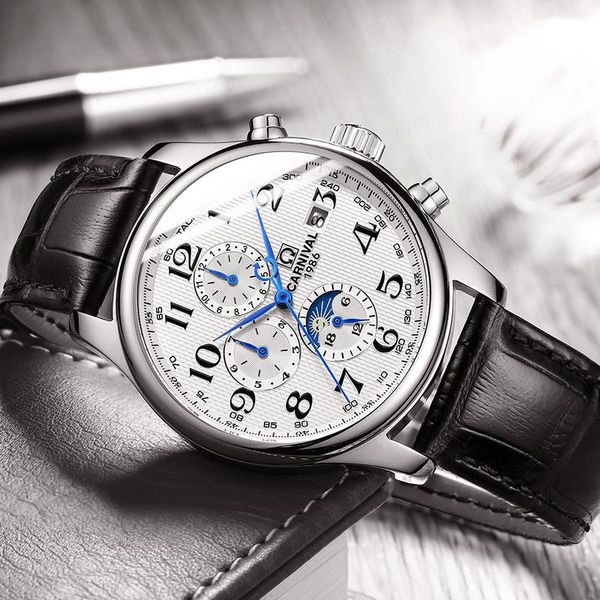 wristwatches carnival moon phase mens watches high-quality leather strap watch men sport automatic mechanical wrist, Slivery;brown
wristwatches carnival moon phase mens watches high-quality leather strap watch men sport automatic mechanical wrist, Slivery;brown