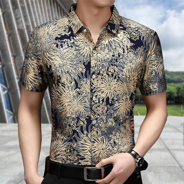 men slim floral print short sleeve shirts fashion casual dress flower for chemise homme summer blouse male men's, White;black
men slim floral print short sleeve shirts fashion casual dress flower for chemise homme summer blouse male men's, White;black