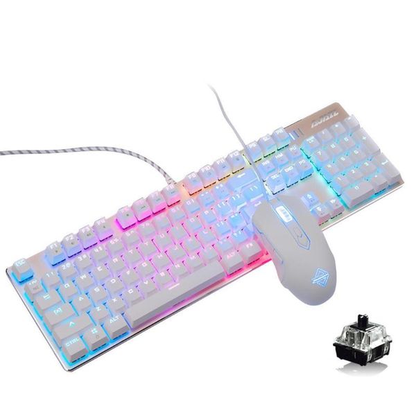 wired mechanical feel keyboard led optical gaming black axis, green axis mouse set 104 keys combos
wired mechanical feel keyboard led optical gaming black axis, green axis mouse set 104 keys combos