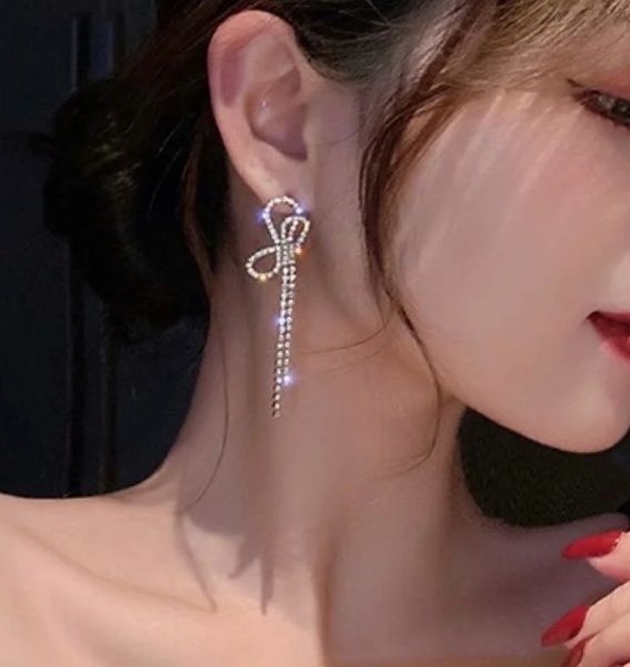 long bow tie tassel earring net red design chandelier, Silver
long bow tie tassel earring net red design chandelier, Silver