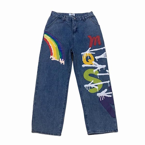 women's jeans rainbow graffiti printing wide leg women casual high waist street hip-hop denim pants, Blue
women's jeans rainbow graffiti printing wide leg women casual high waist street hip-hop denim pants, Blue