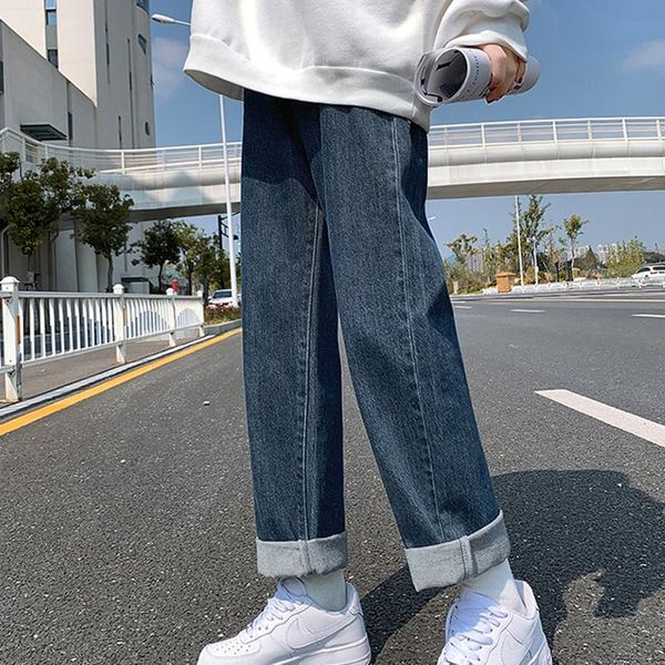 women straight leg pants fashion waist multi-button adjustable jeans women's high loose draped mopping, Blue
women straight leg pants fashion waist multi-button adjustable jeans women's high loose draped mopping, Blue