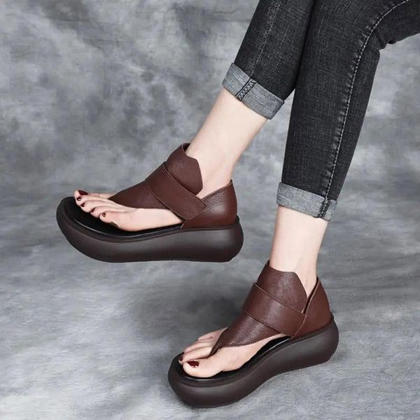 summer leather flip flops women's slope heel platform sandals all-match retro cowhide soft sole dress shoes, Black
summer leather flip flops women's slope heel platform sandals all-match retro cowhide soft sole dress shoes, Black
