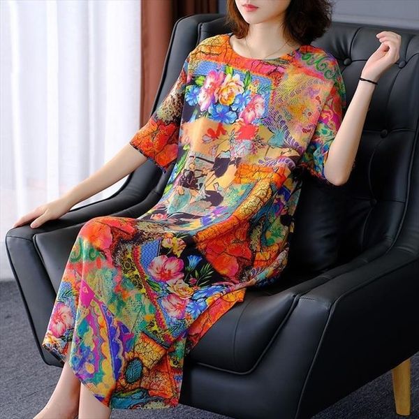 spring and summer printed women dresses silk size loose vestido de mujer femme robe, Black;gray
spring and summer printed women dresses silk size loose vestido de mujer femme robe, Black;gray