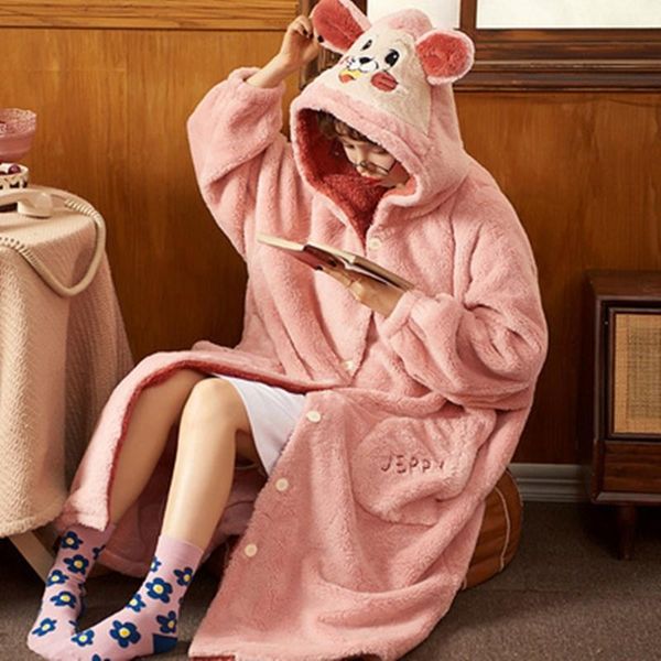 women's sleepwear robe autumn and winter pajamas female coral velvet thickened warm korean home wear flannel long nightgown student dol, Black;red
women's sleepwear robe autumn and winter pajamas female coral velvet thickened warm korean home wear flannel long nightgown student dol, Black;red