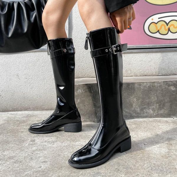 boots fashion patent leather motorcycle low heel women spring autumn knee high buckle winter woman shoes black blue
boots fashion patent leather motorcycle low heel women spring autumn knee high buckle winter woman shoes black blue