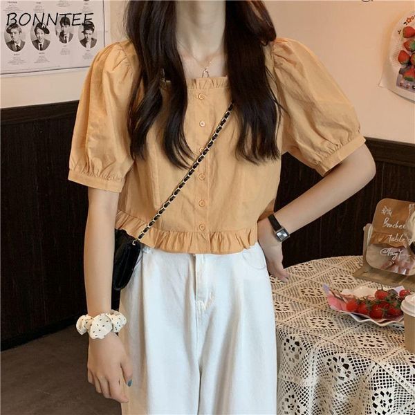 women's blouses & shirts women solid summer wood ears retro crop puff sleeve square collar korean preppy style school girls chic, White
women's blouses & shirts women solid summer wood ears retro crop puff sleeve square collar korean preppy style school girls chic, White
