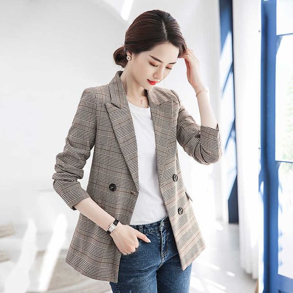 women's blazer feminine jacket high-quality casual check ladies suit elegant long sleeve coat office 210527, White;black
women's blazer feminine jacket high-quality casual check ladies suit elegant long sleeve coat office 210527, White;black