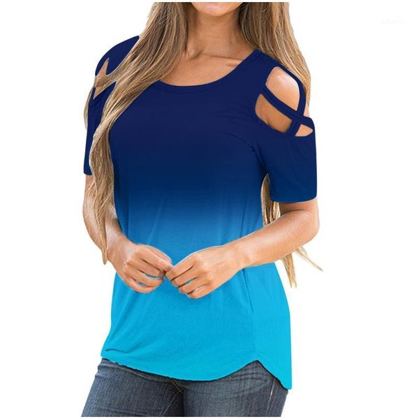 women's t-shirt ladies summer fashion short sleeve gradient print cutout off-the-shoulder round neck casual loose bottoming #20, White
women's t-shirt ladies summer fashion short sleeve gradient print cutout off-the-shoulder round neck casual loose bottoming #20, White