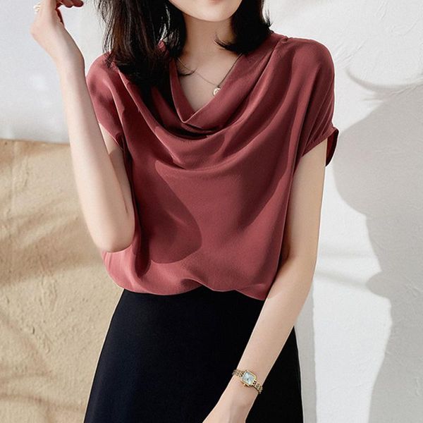 women's blouses & shirts limiguyue elegant satin silk blouse pile neck simple ol office tunic solid short sleeve pullover women slim b, White
women's blouses & shirts limiguyue elegant satin silk blouse pile neck simple ol office tunic solid short sleeve pullover women slim b, White