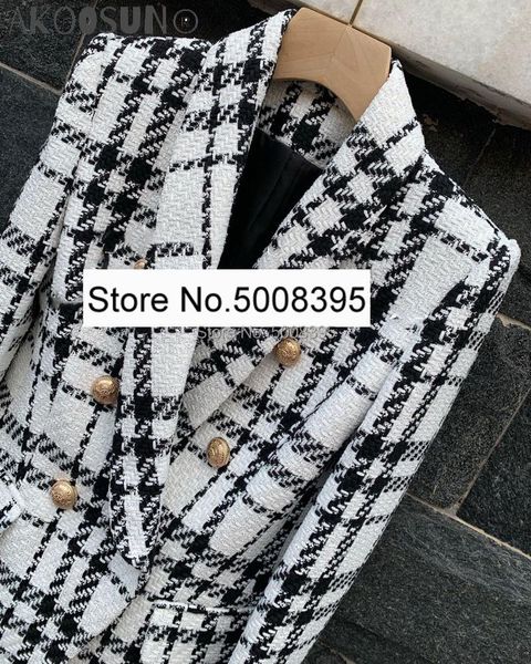 women's suits & blazers black white tweed double breasted gold buttons woman 2021 fashion on sale, White;black
women's suits & blazers black white tweed double breasted gold buttons woman 2021 fashion on sale, White;black