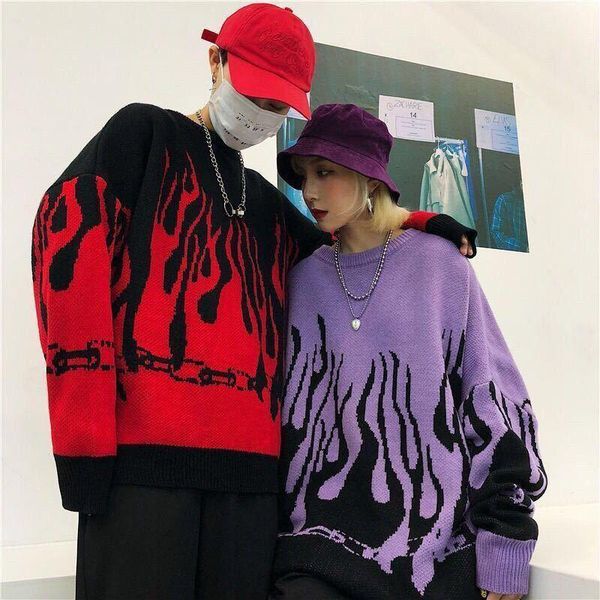 women's sweaters flame sweater black knitting long autumn winter men pullovers casual 2021 oversize streetwear fashion jumper ladies, White;black
women's sweaters flame sweater black knitting long autumn winter men pullovers casual 2021 oversize streetwear fashion jumper ladies, White;black