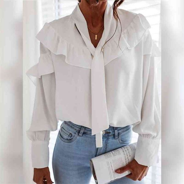 foridol white ladies long sleeve ruffle blouse shirt women autumn winter lace up elegant blouse shirt office casual 210415
foridol white ladies long sleeve ruffle blouse shirt women autumn winter lace up elegant blouse shirt office casual 210415