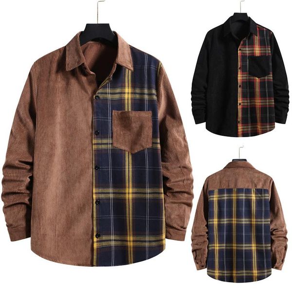 men's casual shirts qiwn 2021 autumn/winter shirt corduroy long-sleeved plaid color matching slim fit men, White;black
men's casual shirts qiwn 2021 autumn/winter shirt corduroy long-sleeved plaid color matching slim fit men, White;black