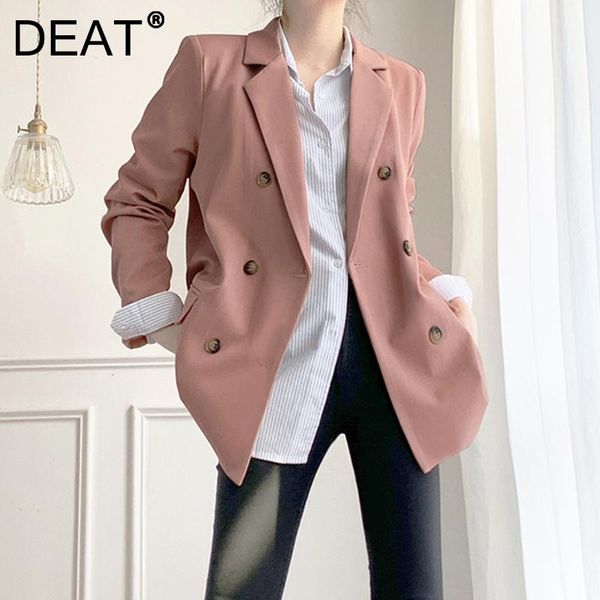 women's suits & blazers deat women pink jackets double breasted notched long sleeve office lady style loose wild blazer 2021 autumn fas, White;black
women's suits & blazers deat women pink jackets double breasted notched long sleeve office lady style loose wild blazer 2021 autumn fas, White;black