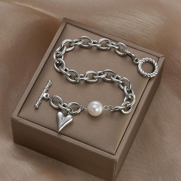 link, chain trendy jewelry big chunk bracelet 2021 design silvery plating heart simulated pearl for girl lady gifts, Black
link, chain trendy jewelry big chunk bracelet 2021 design silvery plating heart simulated pearl for girl lady gifts, Black