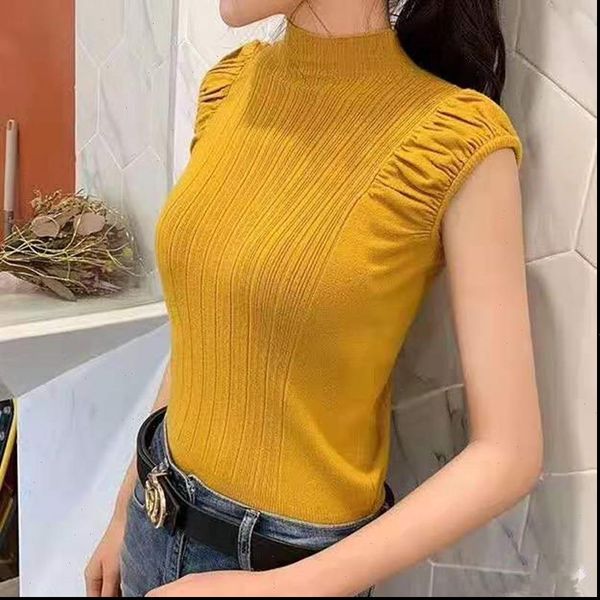 plain summer knitted turtleneck women camis ruffles sleeve elegant korean vest for, White
plain summer knitted turtleneck women camis ruffles sleeve elegant korean vest for, White