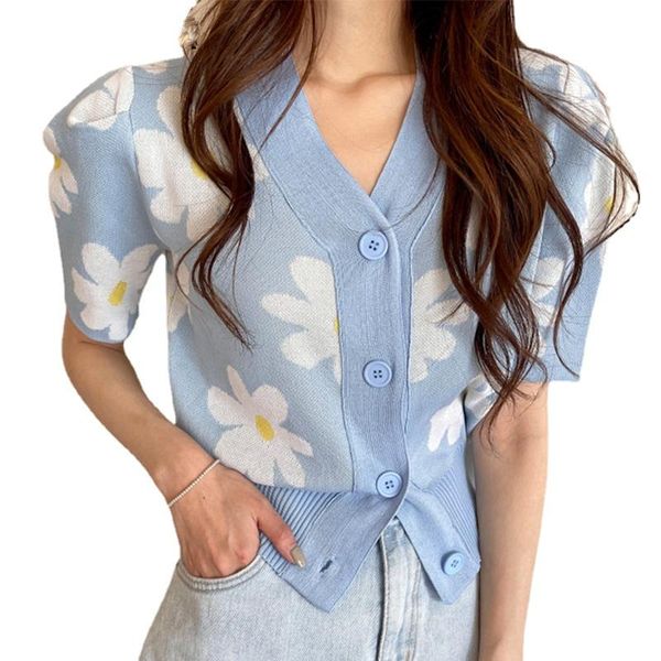 women's knits & tees elegant and gentle v-neck flowers loose single-breasted puff sleeve sweater 2021 summer korean fashion clothing, White
women's knits & tees elegant and gentle v-neck flowers loose single-breasted puff sleeve sweater 2021 summer korean fashion clothing, White
