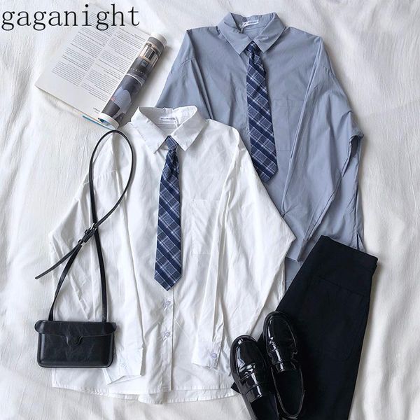 women's blouses & shirts gaganight casual loose women shirt solid long sleeve turn down collar single breasted girl blouse with plaid t, White 
women's blouses & shirts gaganight casual loose women shirt solid long sleeve turn down collar single breasted girl blouse with plaid t, White