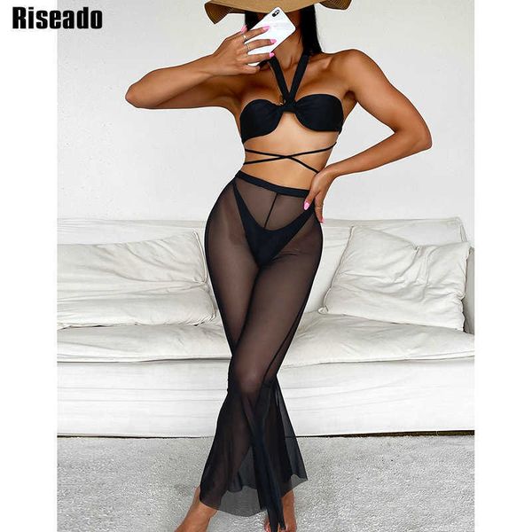 riseado black 3 piece bikinis see through beach cover up halter women's swimsuits with mesh pants crisscross women swimwear, White;black
riseado black 3 piece bikinis see through beach cover up halter women's swimsuits with mesh pants crisscross women swimwear, White;black
