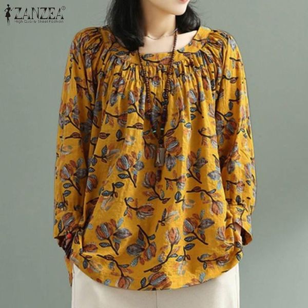 women's blouses & shirts zanzea women summer long sleeve tunic vintage flroal printed blouse casual blusas chemise plus size female bo, White
women's blouses & shirts zanzea women summer long sleeve tunic vintage flroal printed blouse casual blusas chemise plus size female bo, White