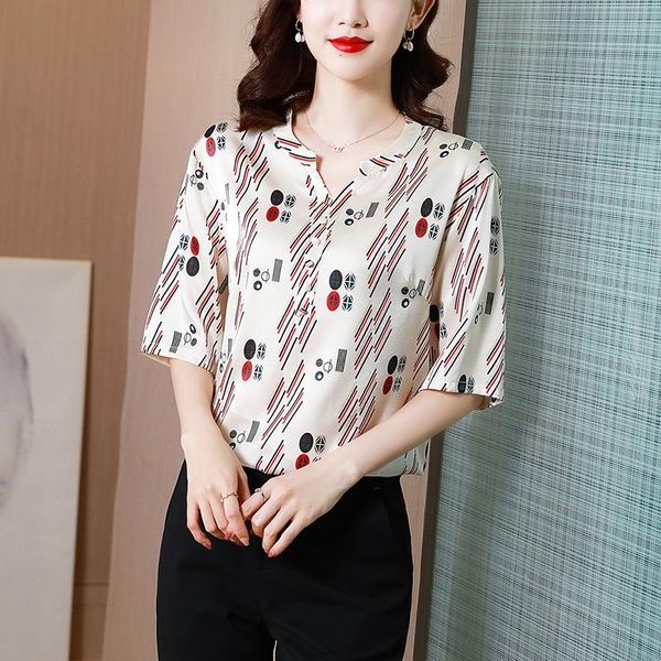 women's blouses & shirts shirt silk for women satin floral printed summer 2021 v-neck button up short sleeve blouse, White 
women's blouses & shirts shirt silk for women satin floral printed summer 2021 v-neck button up short sleeve blouse, White