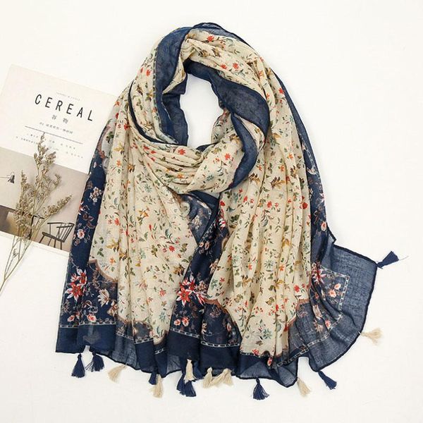 women print scarves with tassel autumn long cotton hijabs scarf fashion spring warm female floral shawl stoles, Blue;gray
women print scarves with tassel autumn long cotton hijabs scarf fashion spring warm female floral shawl stoles, Blue;gray