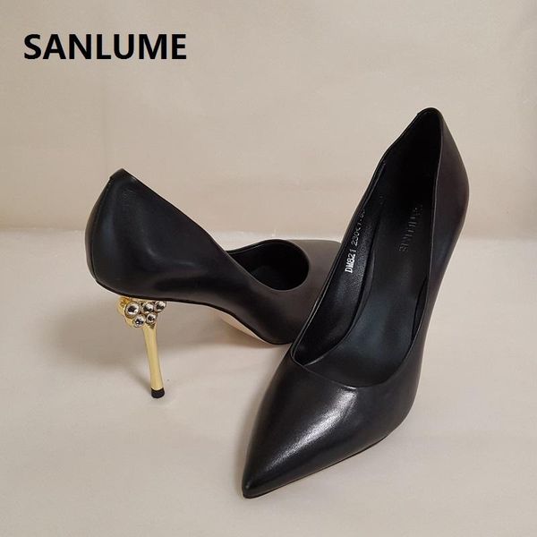 women 100% genuine leather high heels black metal thin shoes party pumps inside sheepskin dress
women 100% genuine leather high heels black metal thin shoes party pumps inside sheepskin dress