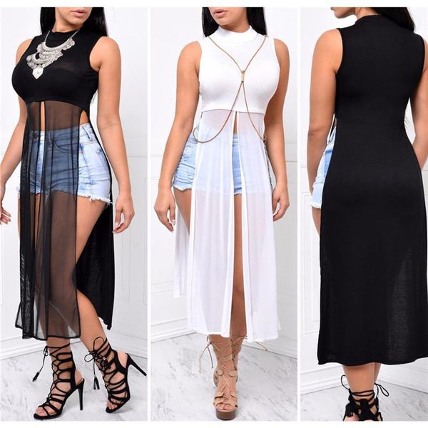 women's blouses & shirts sleeveless o neck patchwork side high split shirt long black white maxi dress a9bz
women's blouses & shirts sleeveless o neck patchwork side high split shirt long black white maxi dress a9bz