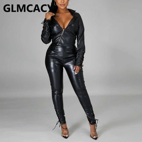 women two piece pu leather suits long sleeve zipper front lace up back jacket & slim pants set 210702, White
women two piece pu leather suits long sleeve zipper front lace up back jacket & slim pants set 210702, White