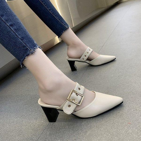 slippers toe-wrapped semi-slippers for women with high heels, thick pointed toe, belt buckle, rivet slippers, summer 2021 shoe, Black
slippers toe-wrapped semi-slippers for women with high heels, thick pointed toe, belt buckle, rivet slippers, summer 2021 shoe, Black