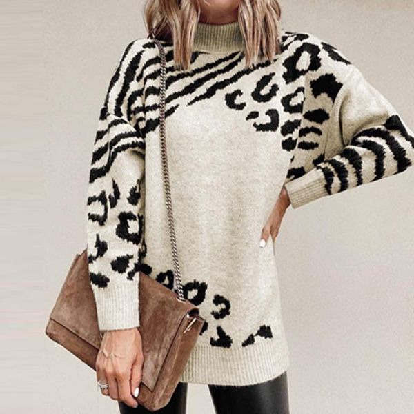 women's sweaters women leopard print turtleneck knitted elegant pullover autumn long sleeve ladies casual fashion jumper, White;black
women's sweaters women leopard print turtleneck knitted elegant pullover autumn long sleeve ladies casual fashion jumper, White;black