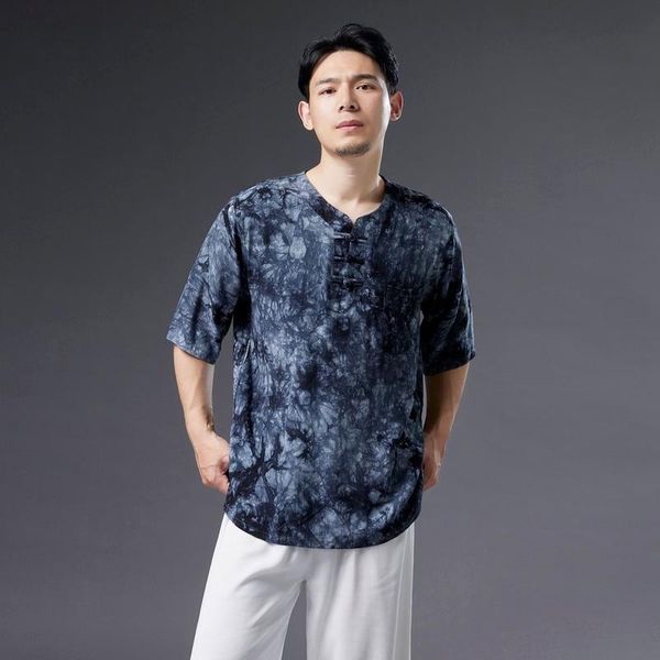 men's t-shirts summer 2021 slub cotton and linen tie-dye three-button short-sleeved chinese style casual blue printed loose t-shirt, White;black
men's t-shirts summer 2021 slub cotton and linen tie-dye three-button short-sleeved chinese style casual blue printed loose t-shirt, White;black
