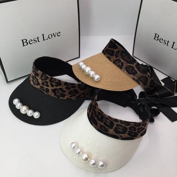 wide brim hats hat female summer with leopard empty fashion pearl straw beach tide visors, Blue;gray
wide brim hats hat female summer with leopard empty fashion pearl straw beach tide visors, Blue;gray