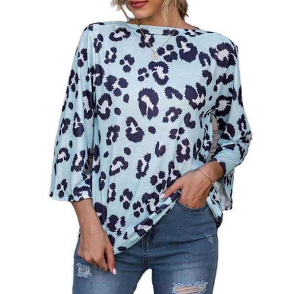 women's t-shirt western style spring autumn the fashion loose simple designer thin leopard print flared sleeves round neck, White
women's t-shirt western style spring autumn the fashion loose simple designer thin leopard print flared sleeves round neck, White