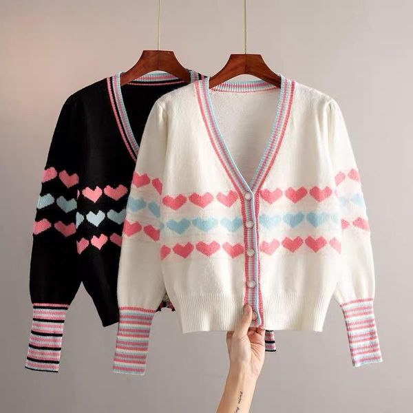 women's knits & tees women knit cardigan fashion rainbow stripes puff sleeve crop sweater 2021 autumn v-neck heart jacquard black knitt, White
women's knits & tees women knit cardigan fashion rainbow stripes puff sleeve crop sweater 2021 autumn v-neck heart jacquard black knitt, White