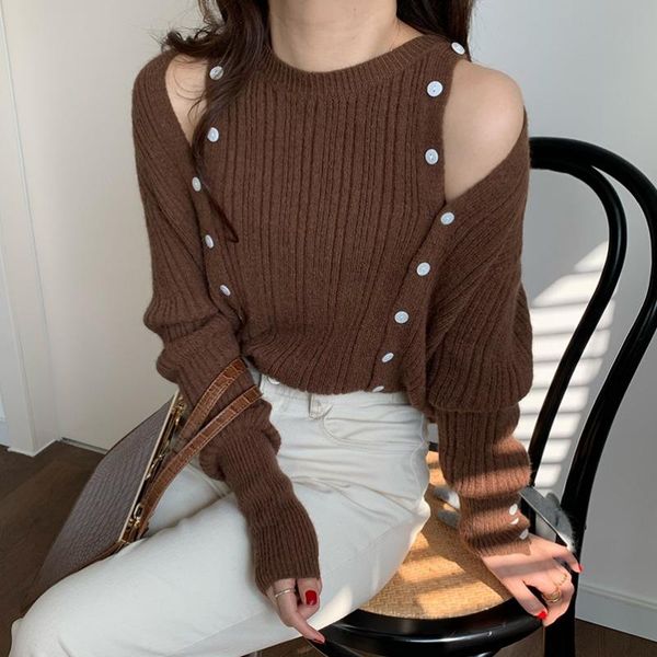 women's sweaters fashion ins o neck long sleeve sweater chic button shoulder strapless design pullover fall 2021 knitted woman, White;black
women's sweaters fashion ins o neck long sleeve sweater chic button shoulder strapless design pullover fall 2021 knitted woman, White;black