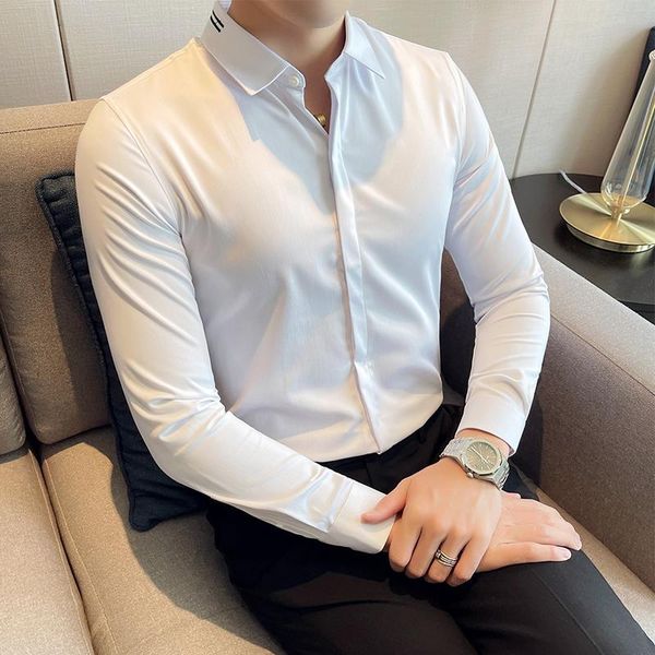 men's casual shirts 2021 neckline embroidery white shirt men long sleeve slim business formal dress social party tuxedo clothing, White;black
men's casual shirts 2021 neckline embroidery white shirt men long sleeve slim business formal dress social party tuxedo clothing, White;black
