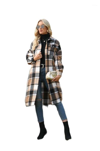 women's wool & blends spring coat nice streetwear loose casual long shirt jacket lapel plaid, Black
women's wool & blends spring coat nice streetwear loose casual long shirt jacket lapel plaid, Black