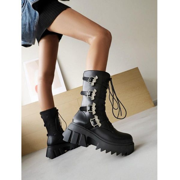 boots super thick bottom women calf increase sequined fashion lace up pumps british decorative buckle ladies boot, Black
boots super thick bottom women calf increase sequined fashion lace up pumps british decorative buckle ladies boot, Black