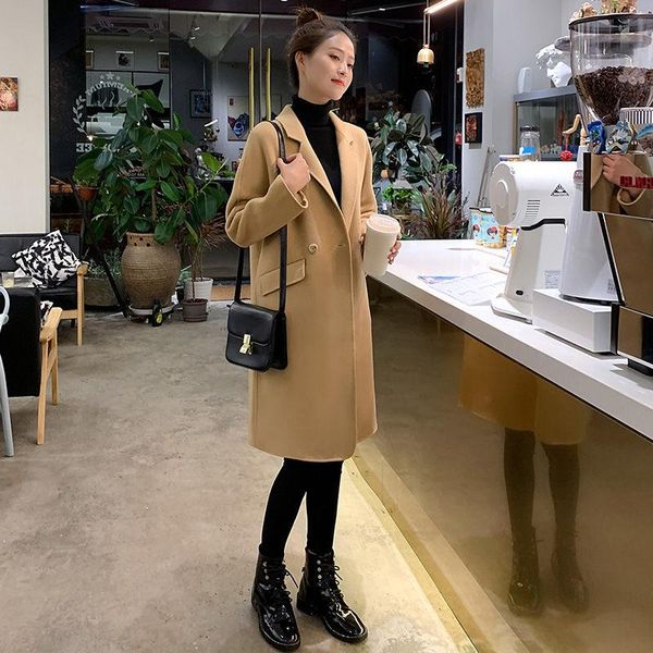 women's wool & blends 2021 korean loose woolen coat mid-length camel thick hepburn style winter blazer trench outerwear y1117, Black
women's wool & blends 2021 korean loose woolen coat mid-length camel thick hepburn style winter blazer trench outerwear y1117, Black