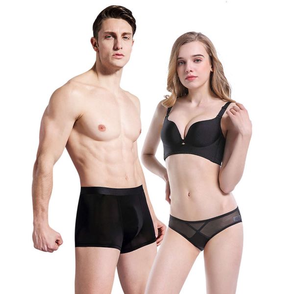 couple underwear ice men's boxers lace mesh women's briefs, Black;white
couple underwear ice men's boxers lace mesh women's briefs, Black;white