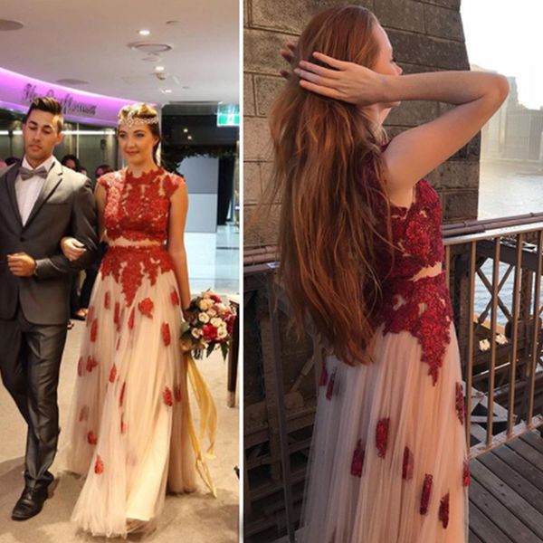prom dresses jewel neck sleeveless a line appliques red lace on champagne tulle party evening celebrity pageant dresses, Black
prom dresses jewel neck sleeveless a line appliques red lace on champagne tulle party evening celebrity pageant dresses, Black
