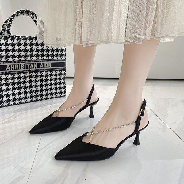 spring and summer women's shoes with chain rhinestones pointed toe mid-heel sandals fashion stiletto single dress, Black
spring and summer women's shoes with chain rhinestones pointed toe mid-heel sandals fashion stiletto single dress, Black