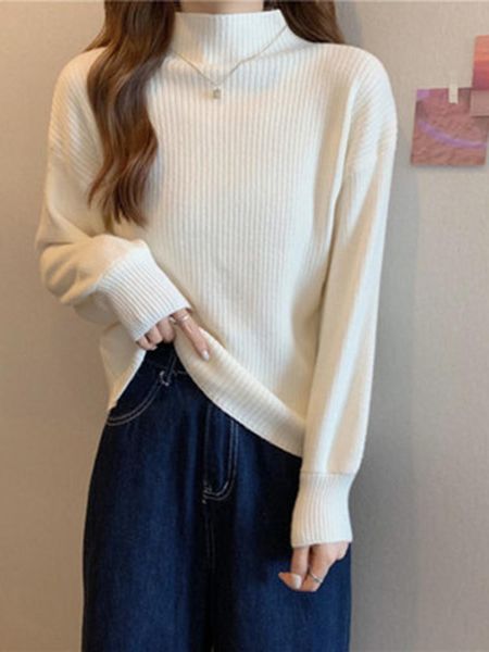 women's sweaters early autumn sense of minority sweater lazy style 2021 semi high neck, White;black
women's sweaters early autumn sense of minority sweater lazy style 2021 semi high neck, White;black